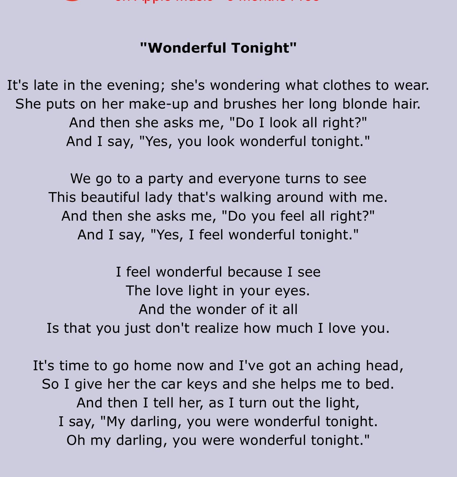eric clapton wonderful tonight lyrics